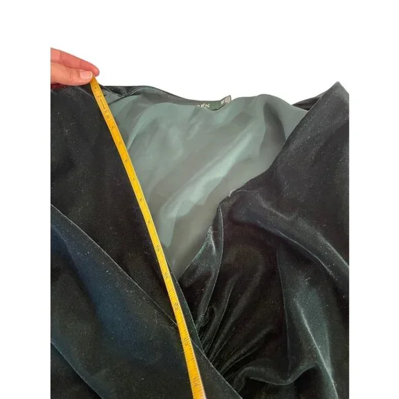 Lauren Ralph Lauren Plus Size 18W Green Velvet Faux Wrap Cocktail Dress - Picture 11 of 13